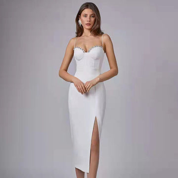 2025 Sexy Diamond-Studded Temperament Sling With Forked And Banded Dress Banquet Dress